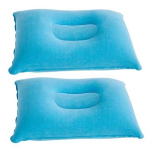 EIHI 2 pi&egrave;ces Oreiller Gonflable Floqu&eacute;, 38x24cm, Oreiller gonflable camping, oreiller de voyage, Coussin d'air portable pour avion, Coussin de plage, Bleu Ciel (EIHI, neuf)