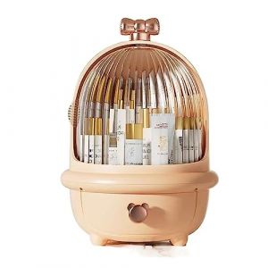 Organisateur de cosm&eacute;tiques Bo&icirc;te de rangement maquillage anti-poussi&egrave;re avec couvercle transparent, vitrine for cosm&eacute;tiques, organisateur soins la peau &eacute;tanche for salle bain et commode(Pink) (linjie20248, neuf)