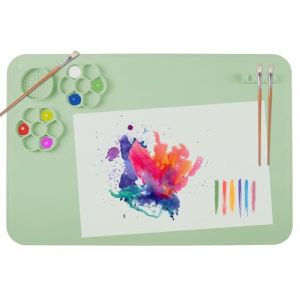 SOQKEEN Tapis de Peinture en Silicone 40x60cm Vert avec Palette Int&eacute;gr&eacute;e et Porte-Pinceaux, Grand Tapis de Bricolage Antiadh&eacute;sif Pliable pour Art, R&eacute;sine, Argile et Loisirs Cr&eacute;atifs (Soqkeen FR, neuf)