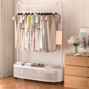 ihomemore blanc portant a vetement Portant &agrave; V&ecirc;tements En M&eacute;tal - Porte-V&ecirc;tements Avec &eacute;tag&egrave;re de Rangement Pour Suspendre les V&ecirc;tements Manteaux Jupes Chemises Blanc (iHOMEMORE Store, neuf)