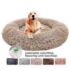Haoye Coussin pour Chien Apaisant, lit pour Chat Donut pour Chiens, Confortable Rond Doux Anti Stress Panier, Rond en Peluche antidérapant, pour Chiens et Chats de Grande Taille - Beige Ø 110cm (Ancient city, neuf)