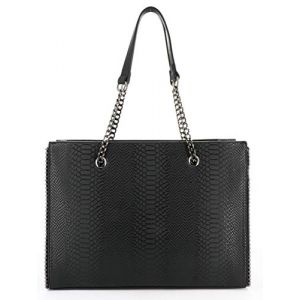 Double Tree Sac &agrave; Main Femmes Cha&icirc;ne Perle Bille Clou - Cabas Cours Filles Grand Format A4 Lyc&eacute;e - Shopper Python Fourre-Tout Taille XL - Port&eacute; Epaule Ville PU Cuir - Chic et Tendance - Noir (CROCOCHIC, neuf)