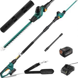 Taille-haie T&eacute;lescopique sans Fil, Taille-Haies sur Perche Batterie Li-ION 20 V 4 Ah/Chargeur, Longueur de Lame 45 cm, Capacit&eacute;: 15mm, Poign&eacute;e Principale Orientable, T&ecirc;te Inclinable, 4 m de Port&eacute;e (Cococloud, neuf)