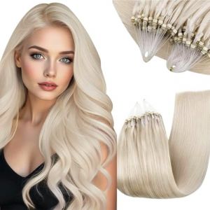 RUNATURE Extension a Froid Cheveux Naturel Blond Extension Cheveux Easy Loop Micro Anneau Extension a Froid Blond Blanc Loop Extension Cheveux Humain 12 Pouces/30cm 50 Mèches/40g #1000 (Runature EU, neuf)
