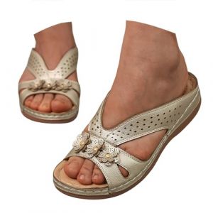 Sandales Femme &eacute;t&eacute; Confortable Compens&eacute;es Plateforme Orthop&eacute;dique Sandales avec Support Pantoufles en Cuir Mode Tongs Sandales de Marche &Agrave; Bout Ouvert Flip Flops (Zoydin, neuf)