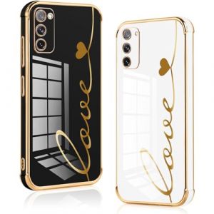 Vauki [2 Packs Coque pour Samsung Galaxy S20 FE 5G, Silicone TPU Antichoc Housse, &Eacute;tui avec Motif Coeur d'amour et Bordure Dor&eacute;e Anti-Rayures Fille Femme pour Samsung Galaxy S20 FE 5G, Noir et Blanc (HARMONIQUE WAY, neuf)