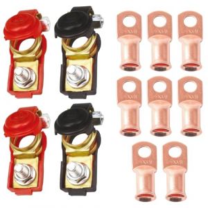 Jiavlyx 2 Paires Cosse Batterie Bornes et Connecteurs 12V, Avec 8 Connecteurs De Terminal Tubulaires &Agrave; Anneau, Connecteur De Pince Cosse Battery Terminal, Pour Voiture (Yincan Department Store Daily Necessities, neuf)