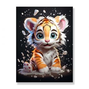 Bimkole 5D DIY Diamond Painting Kits Petit Tigre, Animal Broderie Diamant Kits De Broderie Au Point De Croix Strass Rond Résine Peinture Décor à La Maison 30x40 cm (Bimkole FR, neuf)