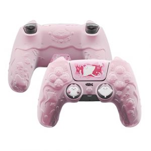 playvital Coque Manette pour ps5 Grip Cover avec Capuchon Joystick & Autocollant,Housse de Protection Silicone Compatible avec ps5 Station de Charge-Rose P&ecirc;che,S&eacute;rie Murmure Oc&eacute;anique (Game Skindecal Store, neuf)