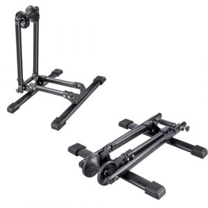 KARAT Range-vélo au sol Pliable en acier, Présentoir pour vélos, largeur du pneu jusqu'à 5 cm, support de vélo Gain de place pour roue avant et arrière (36,5 L x 40 l x 45 H cm Noir Finn) (Velvet Trading, neuf)