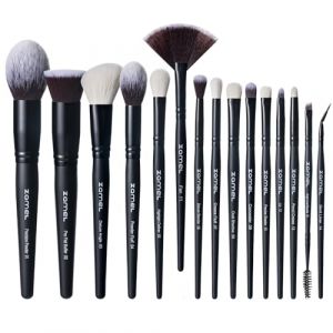 ZAMEL Lot de 15 pinceaux de maquillage étiquetés en poils de chèvre pour le visage et les yeux ultra doux pour fond de teint, visage, poudre, correcteur (noir) (PINEAPPLE JUICE, neuf)