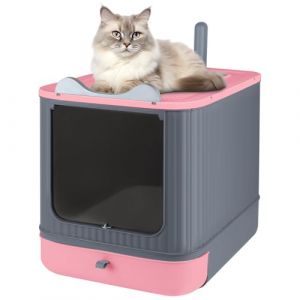 Bac Litiere pour Chat,Grand pour Les Chats et Les Lapins Bac Litiere Chat, Bac &agrave; Liti&egrave;re en Acier Inoxydable,Liti&egrave;re Automatique Autonettoyant-44,5 x 36,5 x 34,5 cm - Rose (Hechheu, neuf)
