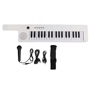 Piano Clavier 37 Touches avec Microphone, Guitare Portable Ultra-compacte et Ultra-compacte Orgue électronique Mini Keytar Éducation Instrument de Musique pour Débutants(BF-3755 blanc) (Xinjier-EU, neuf)