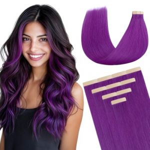 DOORES Extension Adhesive Cheveux Naturel, Pourpre 45cm 25g 10pcs, Tape in Extension Cheveux Naturel Adhesif (Doores shop, neuf)