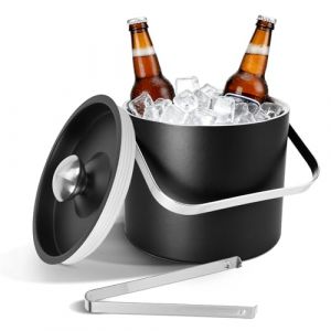 3L Seau &agrave; glace isol&eacute; exclusif de, en acier inoxydable, &agrave; double paroi, avec couvercle en silicone, pince, passoire, bac &agrave; gla&ccedil;ons en acier inoxydable, seau &agrave; glace isol&eacute; pour les f&ecirc;tes (yuananhaoyuwanmeng99-1, neuf)