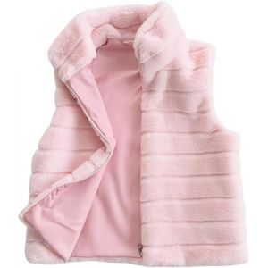 Gilet court en fausse fourrure pour femme – Veste élégante à poils longs en polaire pelucheuse sans manches avec fermeture éclair – Vêtement d'extérieur tendance et confortable pour l'automne (WFB 22, neuf)