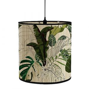 FANSU Abat-Jour en Bambou Classique Tambour Abat-jour, imprimé feuille de palmier Remplacement Abat, Jour Fait à la Main,pour Lampe de Table/Chevet,Suspension,Lampadaire (vert foncé,30x30x30cm) (JINBO, neuf)