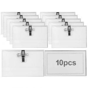 Porte Badge 10pcs étiquettes nominatives transparentes de 90 x 56 mm avec clip et épingle, Porte-Carte d'Identité Transparent Résistant à l’Eau Pour Badge Infirmiere Ecoles Entreprises (Frandi SARL, neuf)
