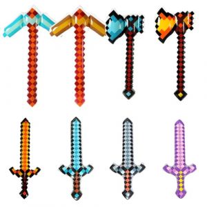 Jouet &eacute;p&eacute;e gonflable pour enfants ,Jouets pioches pixel, Ensemble de 8 pi&egrave;ces jouets gonflables, &Eacute;p&eacute;e, pioche et Hache Gonflables, Id&eacute;al pour Halloween, le Carnaval et les D&eacute;corations d'Anniversaire (BLUKLLINE LIMITED, neuf)