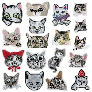 Attuslla Lot de 18 Ecussons Thermocollants, Chat Patch Thermocollant Ecusson &agrave; Coudre Patch Applique pour V&ecirc;tement T-Shirt Jeans Vest (CXiong, neuf)