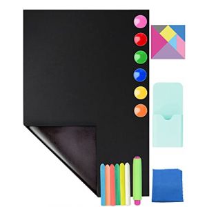 CHMMY Tableau Noir Magnetique effa&ccedil;able Autoadh&eacute;sif 45 * 100cm, 6 Craies Sans Poussi&egrave;re, 6 Aimants, Chiffon, Tangram,Porte-marqueur Noir (zexingxinxi, neuf)