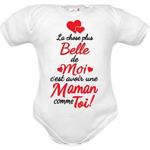 body nouveau né avec phrase "La chose plus belle de moi c’est avoir une maman comme toi" en pur coton manche courte idée cadeau naissance, anniversaire maman, fête des mères 18 mois (Corredino Neonato, neuf)