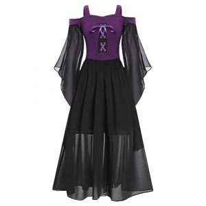 dPois Enfant Fille Deguisement Médiévale Renaissance Manche Longue Robe Victorien Halloween Robes Gothique Costume Cosplay Carnaval Mascarade 3-16 Ans C Violet 9-10 Ans (dPois eu, neuf)