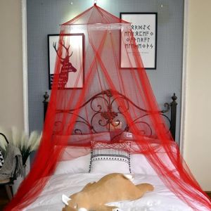 SUAVER Moustiquaire de lit, forme de d&ocirc;me, &agrave; suspendre, pour voyage, ciel de lit, moustiquaire, &agrave; mailles fines, comme protection contre les moustiques, rouge, taille L (SUAVER Direct, neuf)