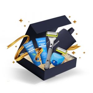 Letsshave Pro 7 Executive Mini coffret cadeau pour homme | Rasoir Pro 7 pour homme, lames 2, gel de rasage transparent 30 ml, après-rasage 30 ml, pochette de voyage, bonnet de rasoir | Premier rasoir (InfinitEkart, neuf)
