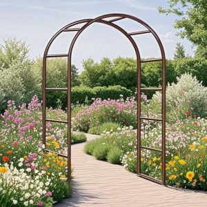 Générique Arche de Jardin en Métal Fer Antirouille, Arche Rosier de Robuste pour Plante Grimpante, Décoration de Cérémonie Fête, 80cm 140cm 180cm 200cm 240cm 280cm 300cm 350cm(Brun,W280 X H220cm) (qiushanmaoyiyouxiangongsi, neuf)