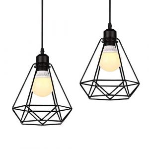 2 pièces E27 Retro Métal Plafonnier Suspensions Luminaire Lustre Industriel Vintage Style Noir Créatif Metal Suspensions Luminaire cage Eclairage Lampe Plafonnier Luminaire Grenier café salon (F) (Geste shop, neuf)