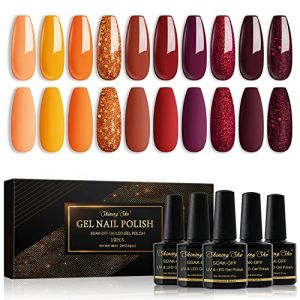 Shining She Vernis Semi Permanent, 10 Couleurs Jaune Orange Rouge Paillet&eacute; Gel UV Semi Permanent Soak Off UV/LED Vernis &agrave; Ongles Pour l'automne, l'hiver et l'Halloween, 8ml (ShiningsheUK, neuf)