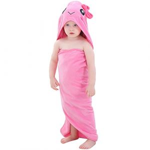 COOKY.D Unisexe B&eacute;b&eacute; Enfant en Bas &acirc;ge Enfants Animal Capuche Coton Douche Plage Serviette de Bain Robe de Bain, 0-6 Years Old, 90x90cm, Rose (MICHLEY INTERNATIONAL, neuf)