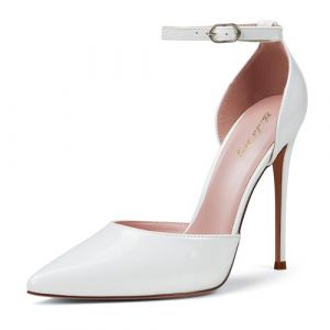 Zhabtuc Talons Hauts, Escarpins D'Orsay pour Femmes Bride à la Cheville Bout Pointu Chaussures de Mariage de Fête, Blanc, 41 EU (Tiance, neuf)