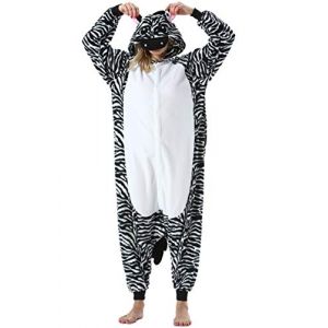 DarkCom Unisexe Adulte Cosplay zèbre Animal Onesie Kigurumi Costume Une pièce Pyjama vêtements de Nuit Combinaison S (DarkCom-fr, neuf)