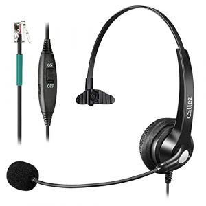 Casque T&eacute;l&eacute;phone Fixe RJ9 avec Micro Anti-Bruit, Oreillette Filaire pour Aastra 6757i Fanvil X7C Polycom VVX411 Alcatel Temporis 580 Gigaset DA710 Plantronics Avaya MiVoice Bureau Centre d'appel (Wodio EU, neuf)