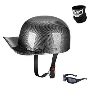 Woljay Casque de Moto Ouvert R&eacute;tro Casquette de Baseball Demi-Casques Casque Jet pour Scooter Cap Street Cruiser Jet avec Masque Lunettes - Certifi&eacute; Dot (Large, Fibre de Carbone Brillante) (Woljay Trading, neuf)