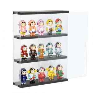 Nynelly 3 Niveaux Vitrine pour Collection en Acrylique, Bo&icirc;te d'exposition Murale, Vitrine Transparente avec Porte pour Mini Funko Pop, Figurine, 29,3 x 8,5 x 38 cm, Noir (Nynel, neuf)