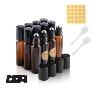 TECDW Lot de 12 pièces Bouteille Roll On Vide, Flacon Roll On Vide 10 ml avec Rouleau Acier Inoxydable, Bouteilles à Huile Essentielle En Verre Rechargeable pour Parfum, Cosmétiques, Lotion (DUNWEI, neuf)