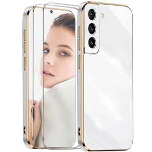 ATISIJIE Coque pour Samsung Galaxy S21,avec 2 Verre Tremp&eacute; Vitre Protection TPU Silicone Etui Antichoc Housse pour Samsung Galaxy S21-Blanc (TISIM, neuf)