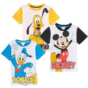 Disney Lot de 3 t-shirts classiques pour enfants Mickey Mouse Dingo Donald en coton pour filles et gar&ccedil;ons, multicolore, 7-8 ans (Lora Dora, neuf)