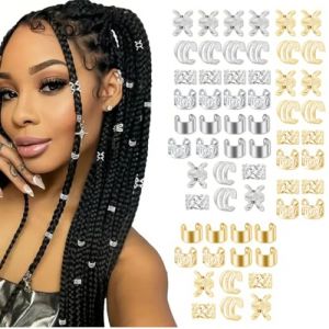 SIRLOMU 60 pi&egrave;ces Bijoux Cheveux Tresse Dor&eacute; R&eacute;glable, Accessoires Cheveux Femme, Bijoux de Cheveux pour Dreadlocks, Hommes, Femmes (Or+Argent) (SHI  DABAO DE DIAN, neuf)