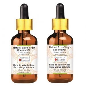 Greenwood Essential Huile de coco extra vierge naturelle (Cocos nucifera) avec compte-gouttes en verre press&eacute;e &agrave; froid 100 ml x 2 (6,76 oz) (Greenwood Essential EU, neuf)
