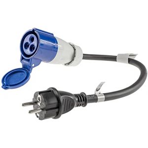 C&acirc;ble adaptateur CEE 35 m - Prise m&acirc;le vers prise de terre - Protection IP44 contre les projections d'eau - 230 V/16 A - 3 broches - Pour camping, bateau, camping-car, caravane (KEIMFUNK, neuf)