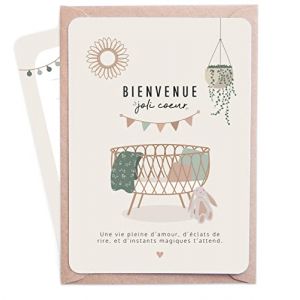 Manahia Carte Naissance Bienvenue Joli C&oelig;ur - F&eacute;licitations Nouveaux Parents - Carte B&eacute;b&eacute; Fille & Gar&ccedil;on avec Enveloppe Kraft - Fabriqu&eacute; en France - Id&eacute;e Cadeau Originale (Manahia, neuf)