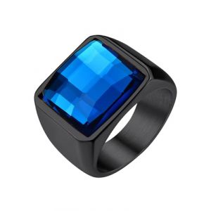 GoldChic Bague Homme Chevaliere Noir Plaque 62 Acier Grande Pierre Bleu 15 * 15 mm Petit Anneau Zircon Inoxydable Bagues Garcon Zirconium Bijoux Index Annulaire Auricualire (GoldChic Jewelry Store, neuf)