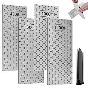 4 Pierre &agrave; Aiguiser, Pierre &agrave; Aiguiser Diamant de Grain 400/600/1000/1200, Pierre d'aff&ucirc;tage de Couteaux de Base Antid&eacute;rapante/Surface Nid d'abeille, Pierre a Affuter a 1 Clip pour Couteau(15.2*6.3cm) (IlluminateMe OU, neuf)