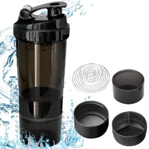 BAIFULAI Shaker à protéines avec compartiment à poudre et 3 organiseurs de comprimés, 500 ml, shaker protéiné, anti-fuite, sans BPA, pour shake protéiné de fitness, noir (BSS STRONG MARK S.R.L., neuf)