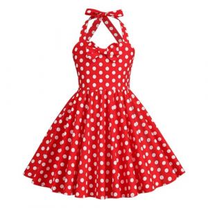 Robe Cérémonie Vintage Fille Enfant Robe Rockabilly Année 50/60 Retro à Pois Polka Dot Imprimé Floral Robe Pin Up de Soirée Fête Cocktail Noël Mariage sans Manches A-Ligne Dress Princesse 3-8 Ans (⭐⭐⭐⭐⭐AEGJEGVD(5-15 jours Arrivé), neuf)