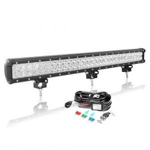 AUXTINGS 28 Pouces 72 cm 180W LED Barre d'&eacute;clairage avec 12V stroboscopique Faisceau de c&acirc;blage kit,2 rang&eacute;es Spot et Inondation Barre Lumineuse pour Offroad V&eacute;hicules Voiture camions SUV 4x4,6000K (AUXTINGS-EU, neuf)